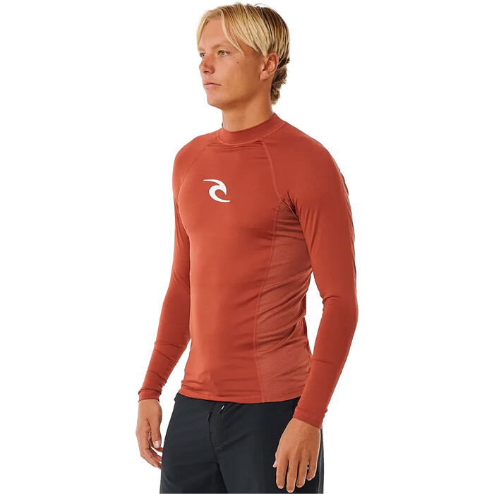 2024 Rip Curl Hombres Waves UPF Performance Chaleco De Licra De Manga Larga 141MRV - Red